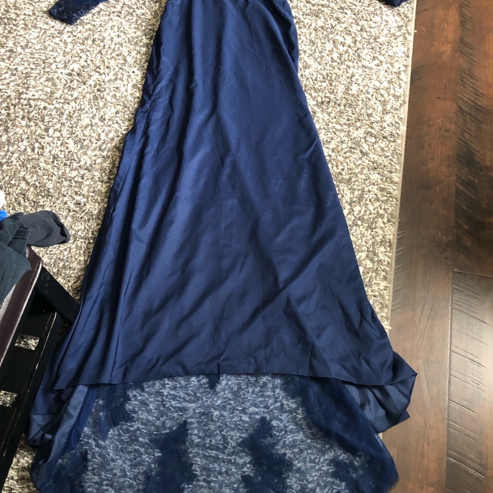 Navy Blue Lace Prom Dress